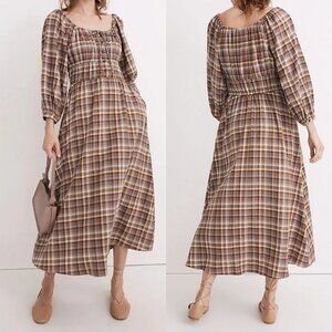 Madewell Gauze Sophia Plaid Cottagecore Midi Dress